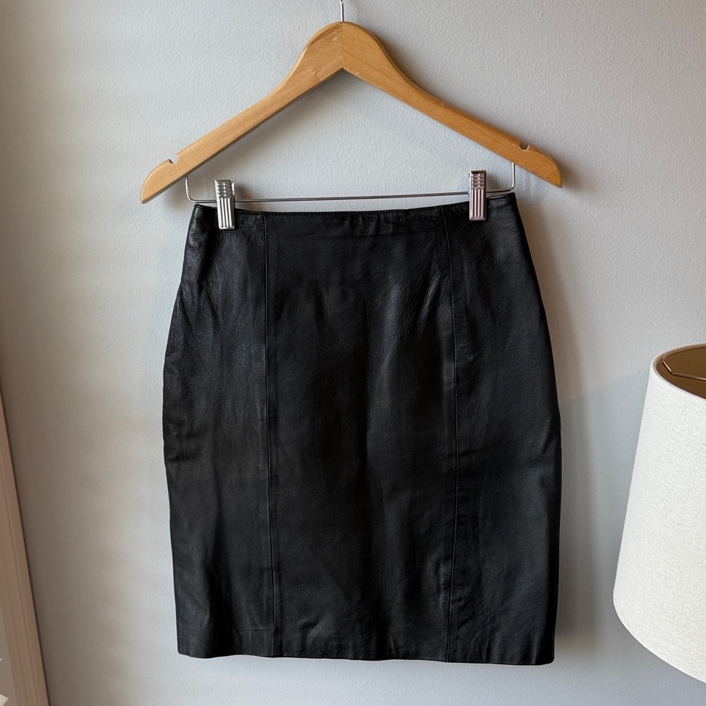 VTG David Hollis Black Leather Pencil‎ Skirt